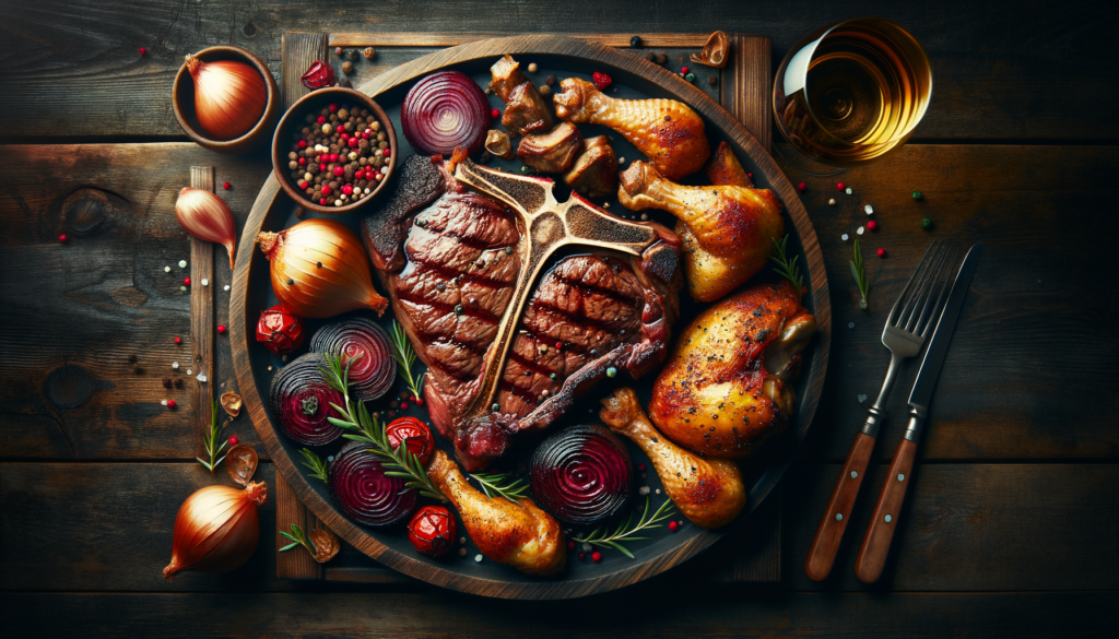 Roasted T-Bone Steak with Chicken Hearts