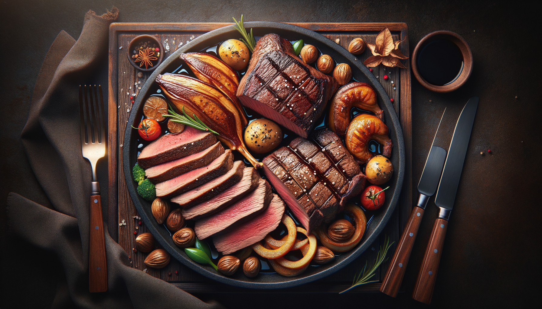 Slow-Cooked Ribeye Steak with Duck Breast