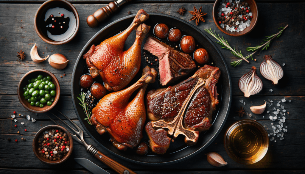 Braised Duck Legs with T-Bone Steak